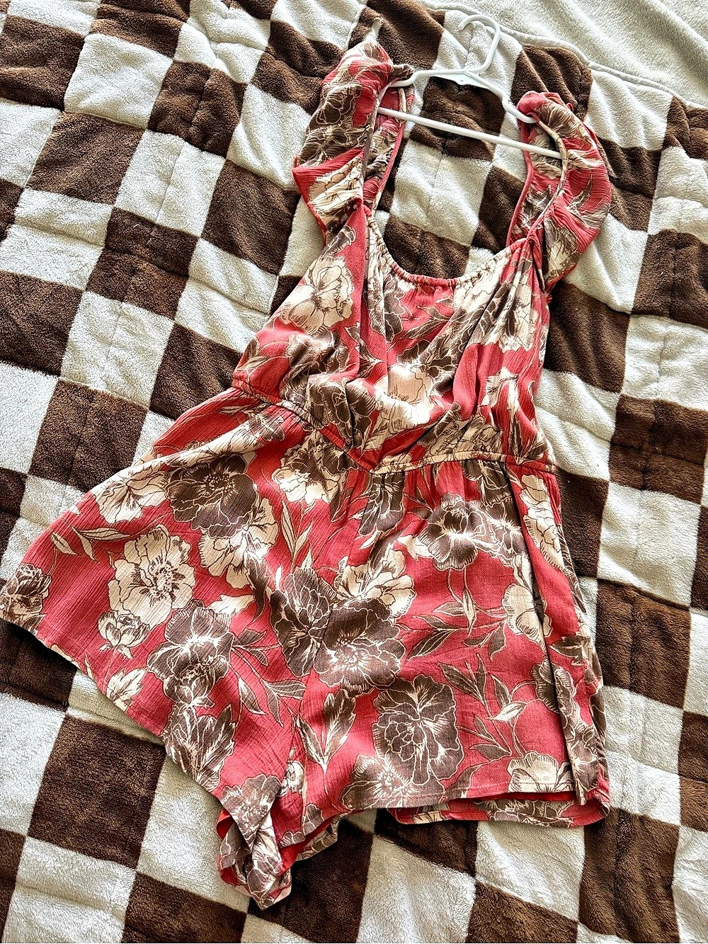 Amuse Society Floral Romper Pink & Brown Medium